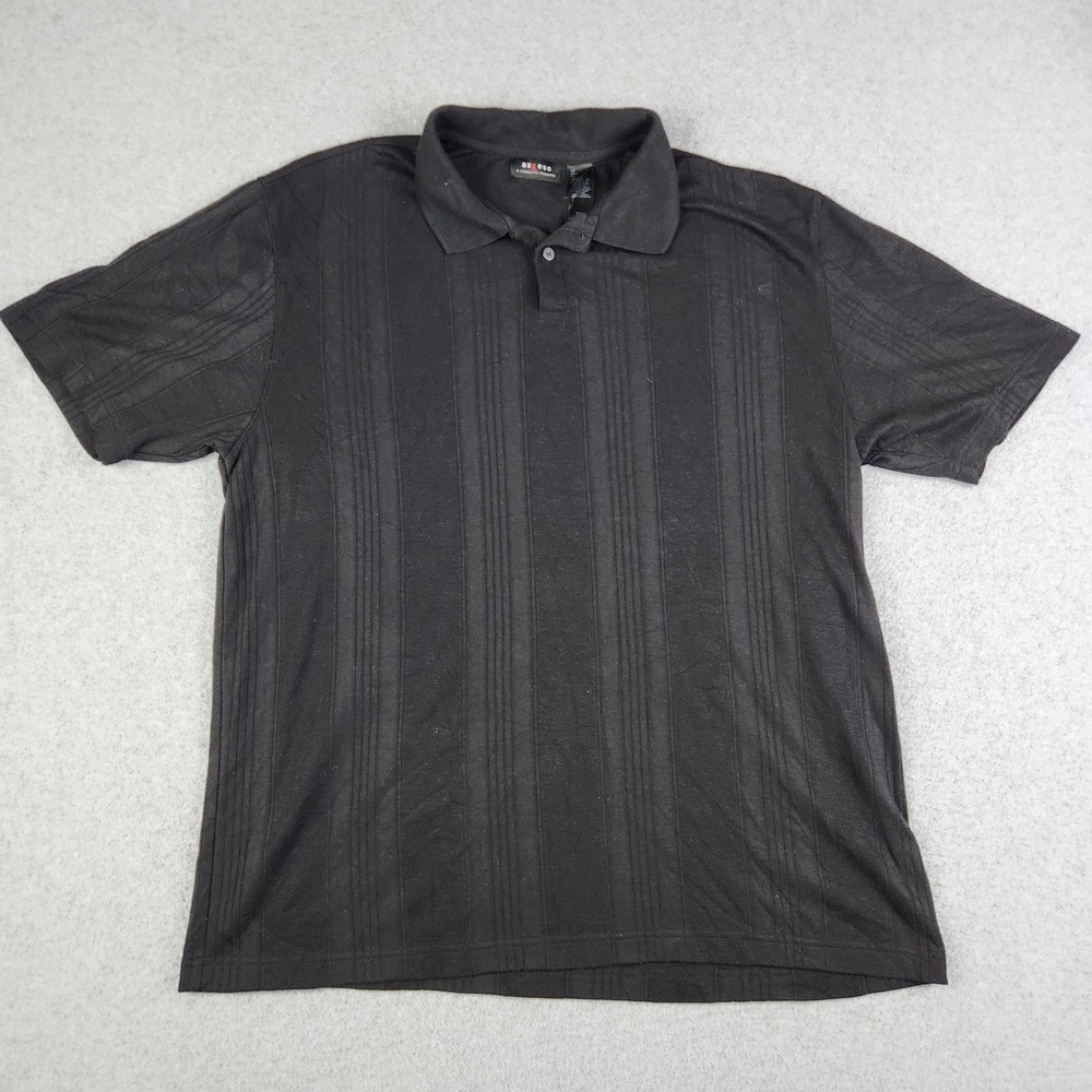 Axcess Polo Shirt Men XL Black Textured Stripe Performance Short Sleeve Collared